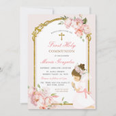 Meisje biddend Goud Eerste Heilige Communie Roze B Kaart (Voorkant)