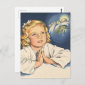 Meisje bidt aan Jezus Christus, beddengoed Briefkaart (Voorkant / Achterkant)