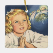 Meisje bidt aan Jezus Christus, beddengoed Keramisch Ornament (Voorkant)