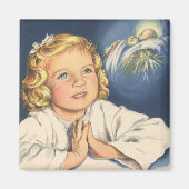 Meisje bidt aan Jezus Christus, beddengoed Magneet (Voorkant)