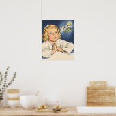 Meisje bidt aan Jezus Christus, beddengoed Poster (Keuken)