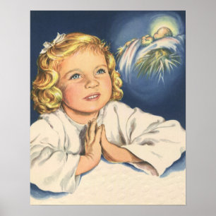 Meisje bidt aan Jezus Christus, beddengoed Poster