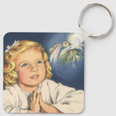 Meisje bidt aan Jezus Christus, beddengoed Sleutelhanger (Achterkant)