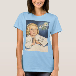 Meisje bidt aan Jezus Christus, beddengoed T-shirt