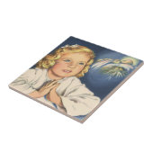 Meisje bidt aan Jezus Christus, beddengoed Tegeltje (Zijkant)