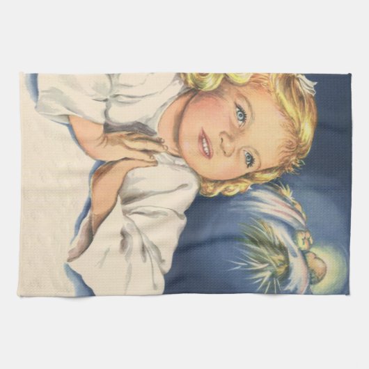 Meisje bidt aan Jezus Christus, beddengoed Theedoek (Horizontaal)