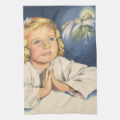 Meisje bidt aan Jezus Christus, beddengoed Theedoek (Verticaal)