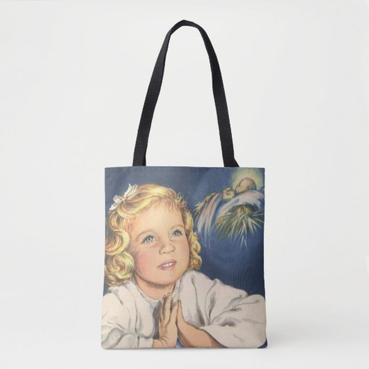 Meisje bidt aan Jezus Christus, beddengoed Tote Bag (Voorkant)