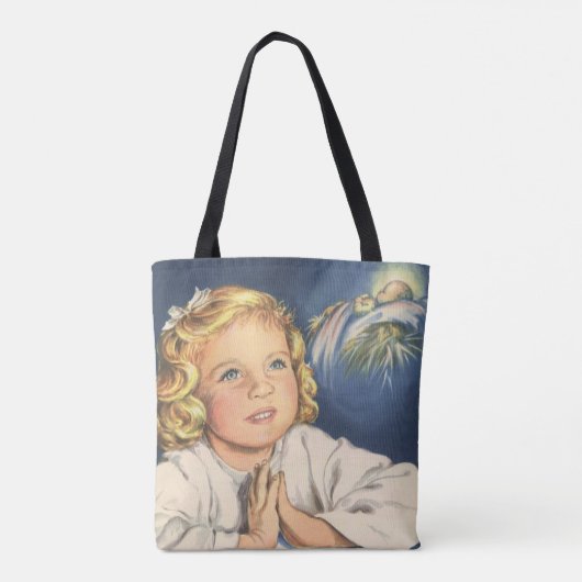Meisje bidt aan Jezus Christus, beddengoed Tote Bag (Achterkant)