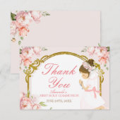 Meisje bidt goud 1e Heilige Communie Dank u Bedankkaart (Voorkant / Achterkant)