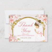 Meisje bidt goud 1e Heilige Communie Dank u