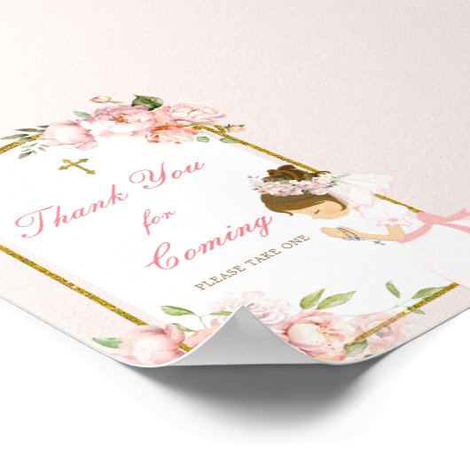 Meisje bidt goud Eerste Heilige Communie Dank u Poster (Hoek)