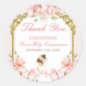 Meisje bidt goud Eerste Heilige Communie Dank u Ronde Sticker (Voorkant)