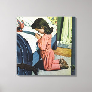 Meisje bidt in Bedtime, het gebed van de Heer Canvas Afdruk