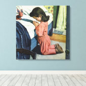 Meisje bidt in Bedtime, het gebed van de Heer Canvas Afdruk (Insitu (Houten vloer))