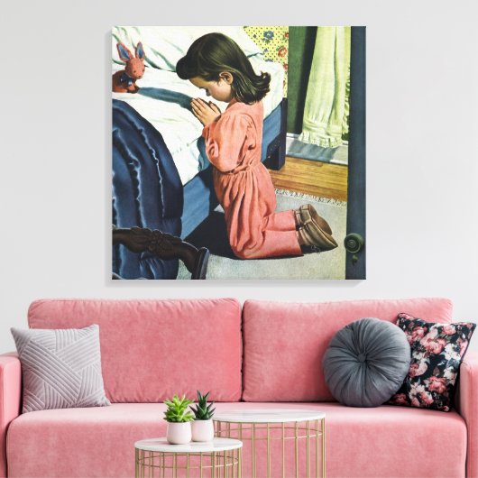 Meisje bidt in Bedtime, het gebed van de Heer Canvas Afdruk (Insitu (Woonkamer))