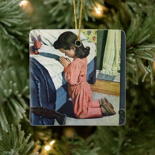 Meisje bidt in Bedtime, het gebed van de Heer Keramisch Ornament (Boom)