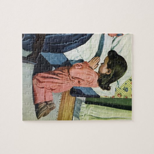 Meisje bidt in Bedtime, het gebed van de Heer Legpuzzel (Horizontaal)