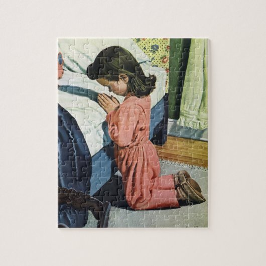 Meisje bidt in Bedtime, het gebed van de Heer Legpuzzel (Verticaal)