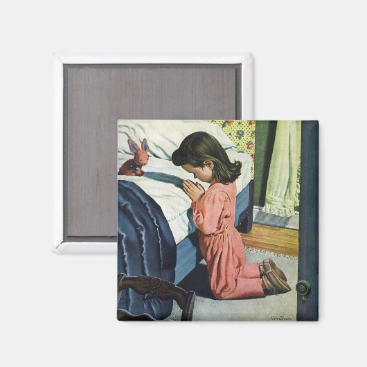Meisje bidt in Bedtime, het gebed van de Heer Magneet (Voorkant / Achterkant)