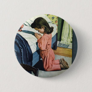 Meisje bidt in Bedtime, het gebed van de Heer Ronde Button 5,7 Cm