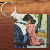 Meisje bidt in Bedtime, het gebed van de Heer Sleutelhanger (Voorkant)
