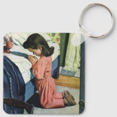 Meisje bidt in Bedtime, het gebed van de Heer Sleutelhanger (Achterkant)