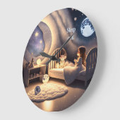 Meisje bidt in het maanlicht en in het sterrenlich grote klok (Hoek)