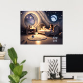 Meisje bidt in maanlicht en door sterrenlicht, aan poster (Thuiskantoor)