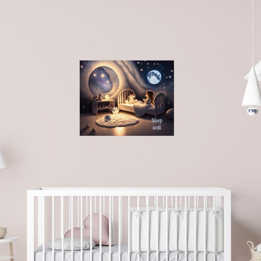 Meisje bidt in maanlicht en door sterrenlicht, aan poster (Kinderkamer 2)