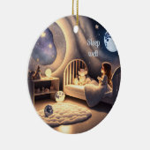 Meisje bidt in maanlicht en door sterrenlicht keramisch ornament (Rechts)