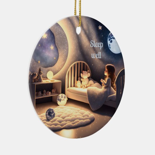 Meisje bidt in maanlicht en door sterrenlicht keramisch ornament (Rechts)