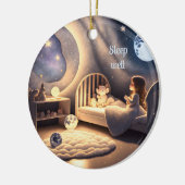 Meisje bidt in maanlicht en door sterrenlicht keramisch ornament (Links)