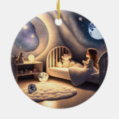 Meisje bidt in maanlicht en door sterrenlicht keramisch ornament (Achterkant)