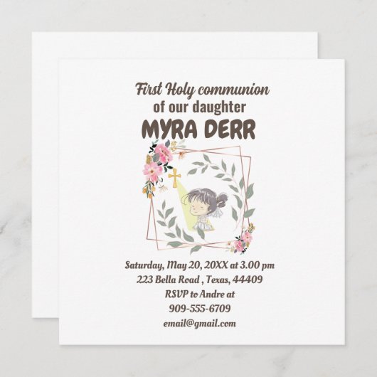 Meisje bidt tot jesuskruis eerste communie (Voorkant / Achterkant)