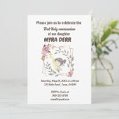 Meisje bidt tot jesuskruis eerste communie kaart (Staand voorkant)