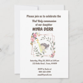 Meisje bidt tot jesuskruis eerste communie kaart