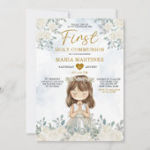Meisje bidt Witte Bloemen Eerste Heilige Communie Kaart (Voorkant)