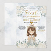 Meisje bidt Witte Bloemen Eerste Heilige Communie Kaart (Voorkant / Achterkant)