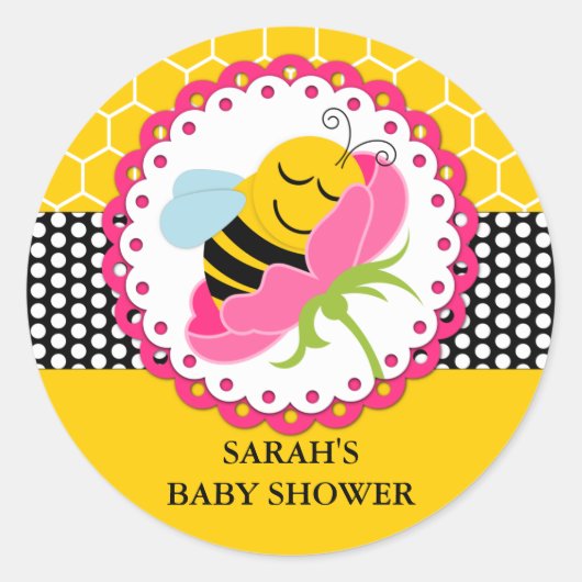 Meisje bij Baby shower gepersonaliseerd Ronde Sticker (Voorkant)