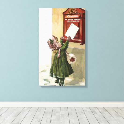  meisje bij de brievenbus canvas afdruk (Insitu (Houten vloer))