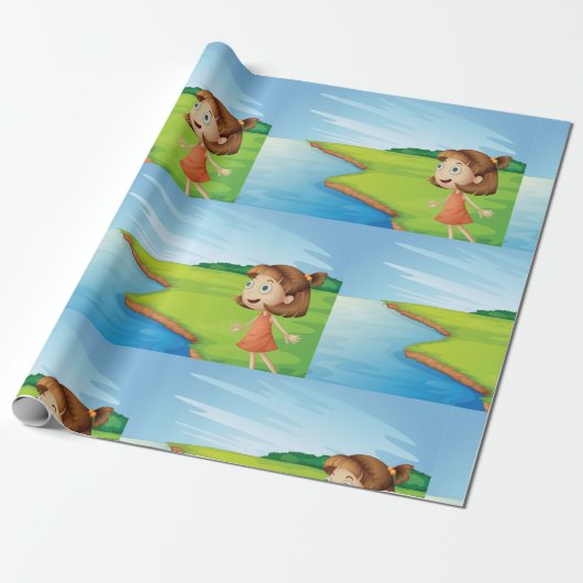 Meisje bij de rivier cadeaupapier (Uitgerold)