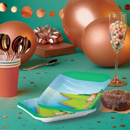 Meisje bij de rivier papieren bordje