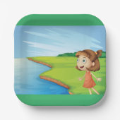 Meisje bij de rivier papieren bordje (Voorkant)