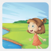 Meisje bij de rivier vierkante sticker (Voorkant)