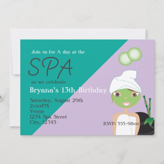 Meisje bij de schoonheids-spa verjaardagsfeest uit kaart (Voorkant)