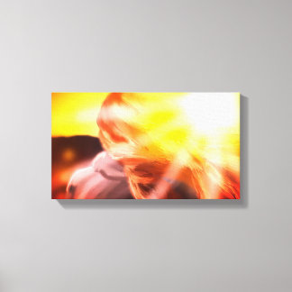 Meisje bij de zonsondergang. Illustratie-Poster-Ca Canvas Afdruk