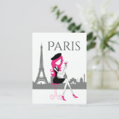 Meisje bij een Cafe in Paris Chic Eiffel Tower Briefkaart (Staand voorkant)