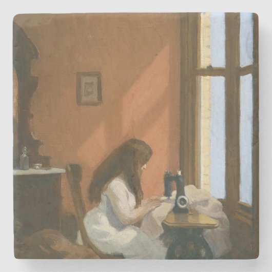 Meisje bij een naaimachine (Edward Hopper) Stenen Onderzetter (Voorkant)