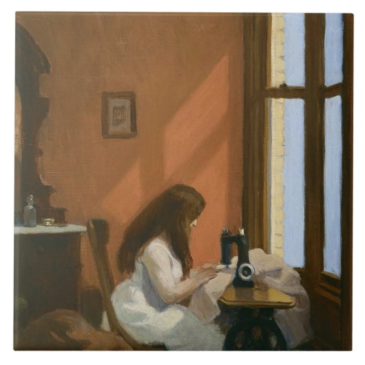 Meisje bij een naaimachine (Edward Hopper) Tegeltje (Voorkant)